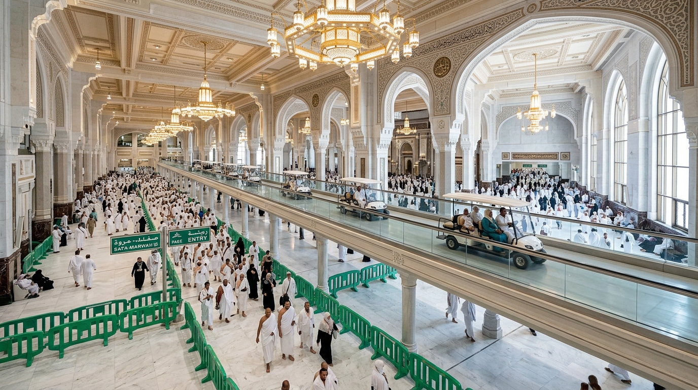 دليل مسار عربات السعي بين الصفا والمروة: المسافات والأدوار والسرعة والأحكام الشرعية