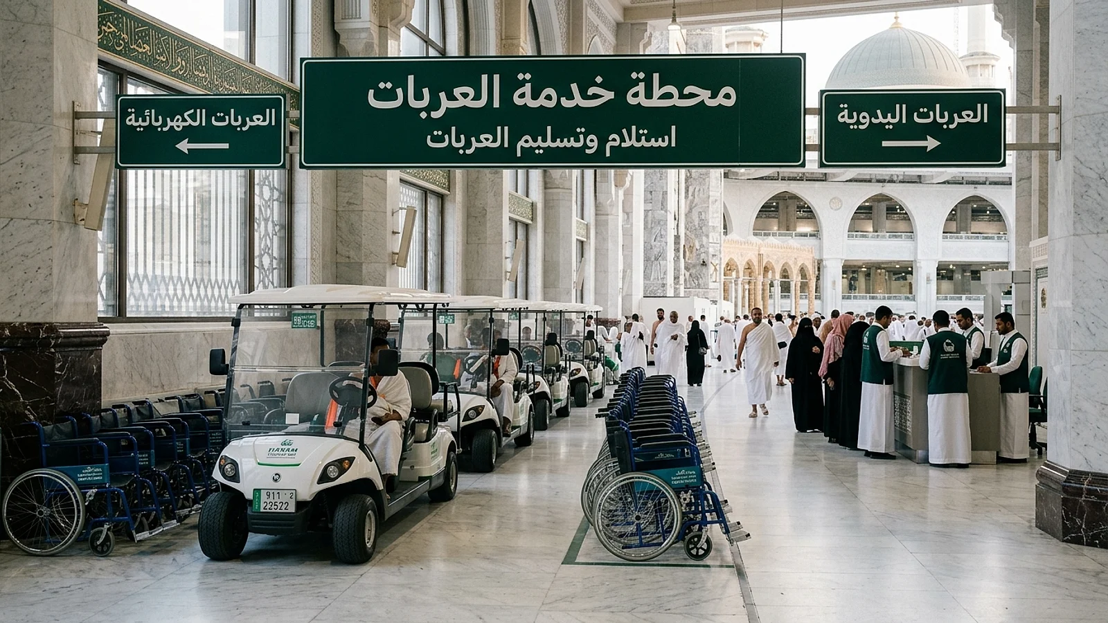 نقطة استلام وتوزيع عربات التنقل الكهربائية واليدوية المعتمدة داخل الحرم المكي